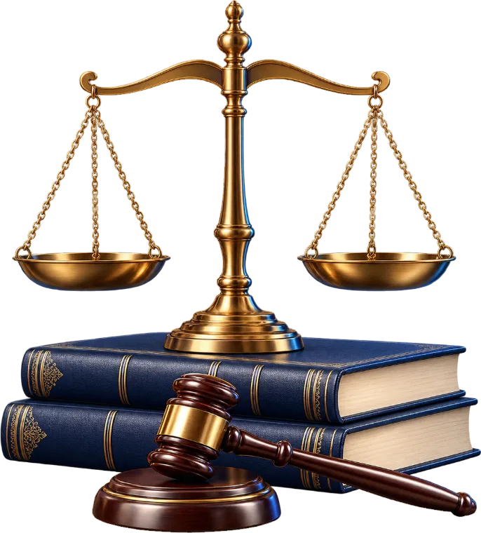 Scales of justice on law books with a judge's gavel